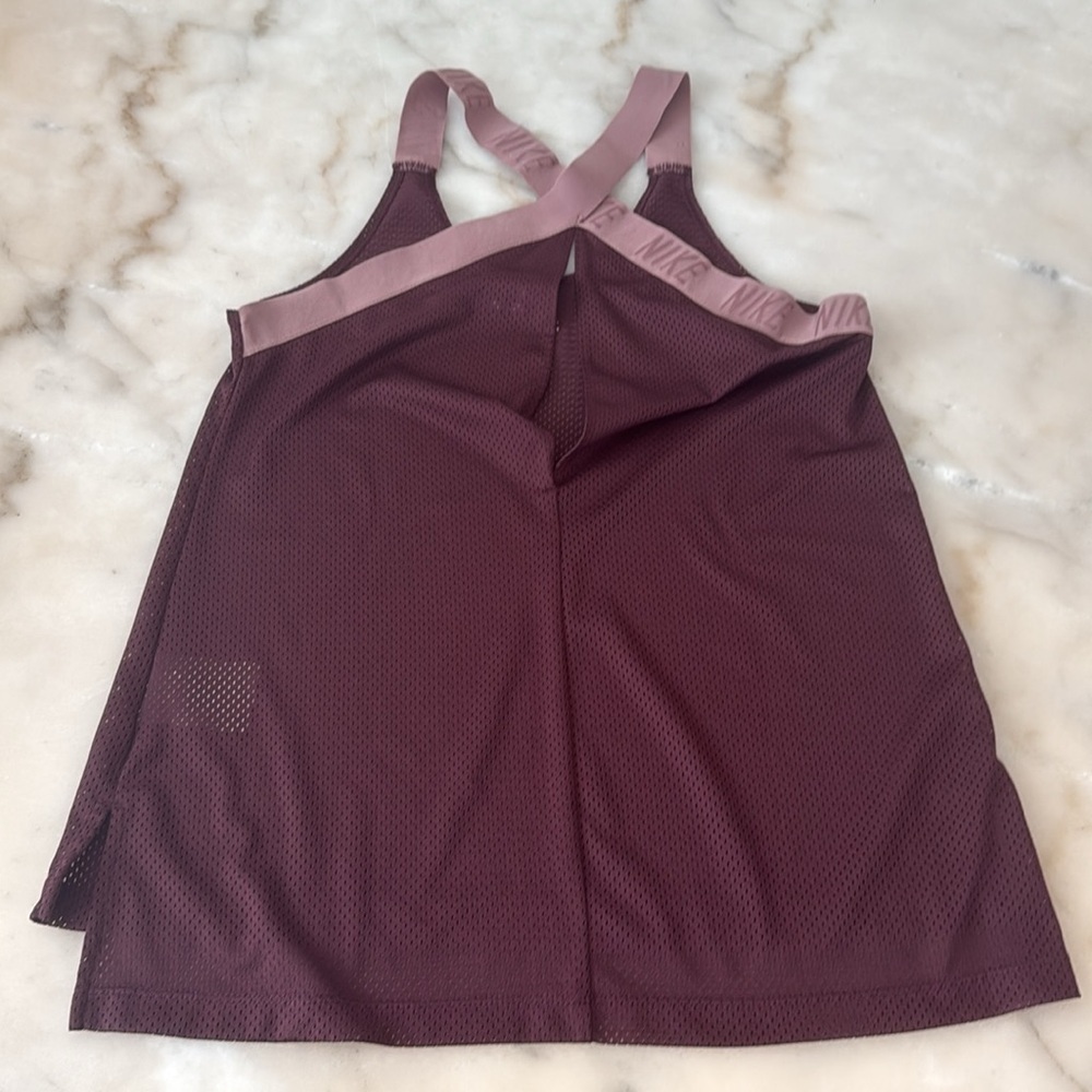 Nike Elstka Elastika Mesh Maroon Rose Logo Strap Relaxed Fit Tank Top XS S - Picture 6 of 14